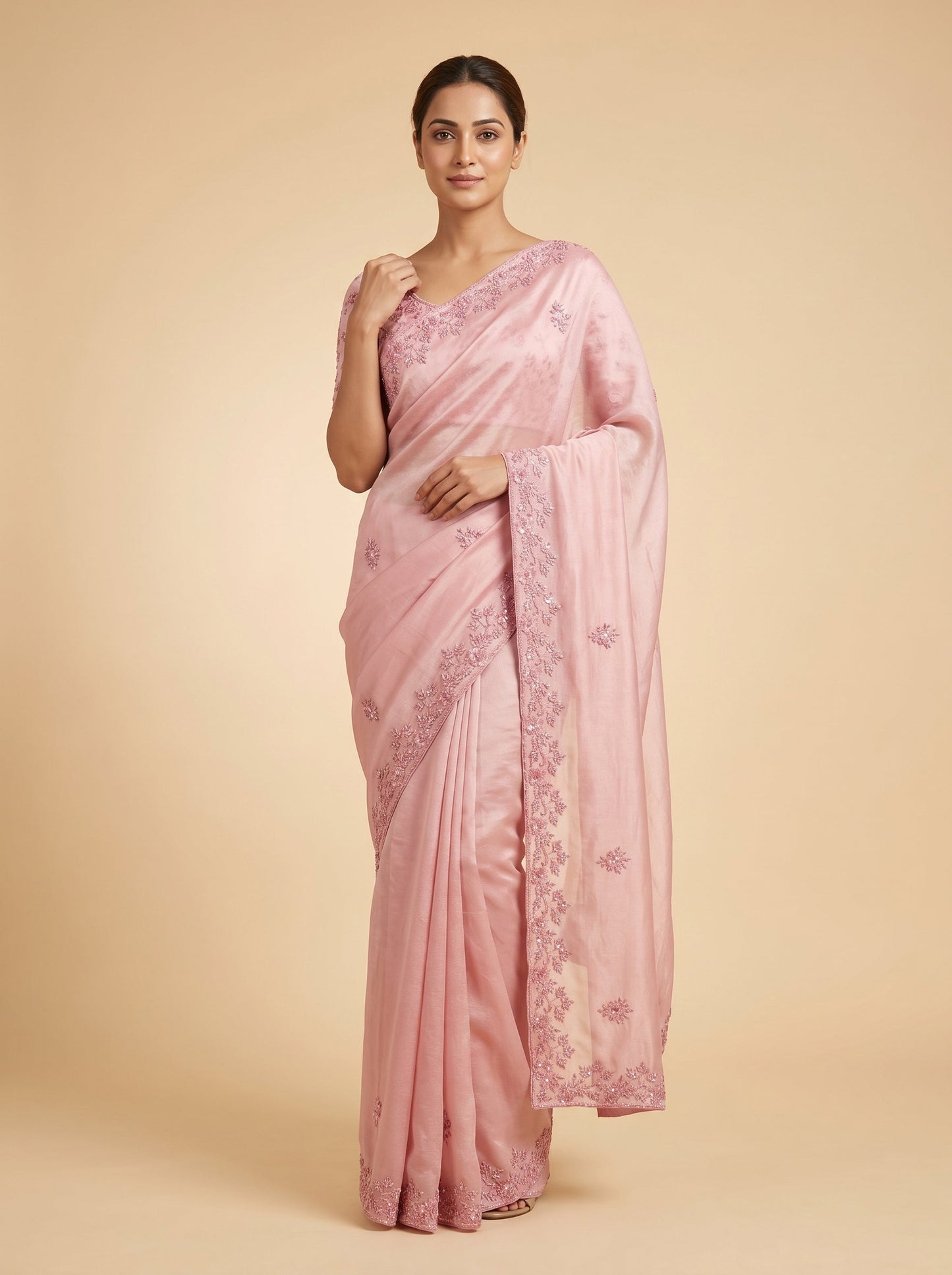 Pink Bloom Veil Embroidered Saree