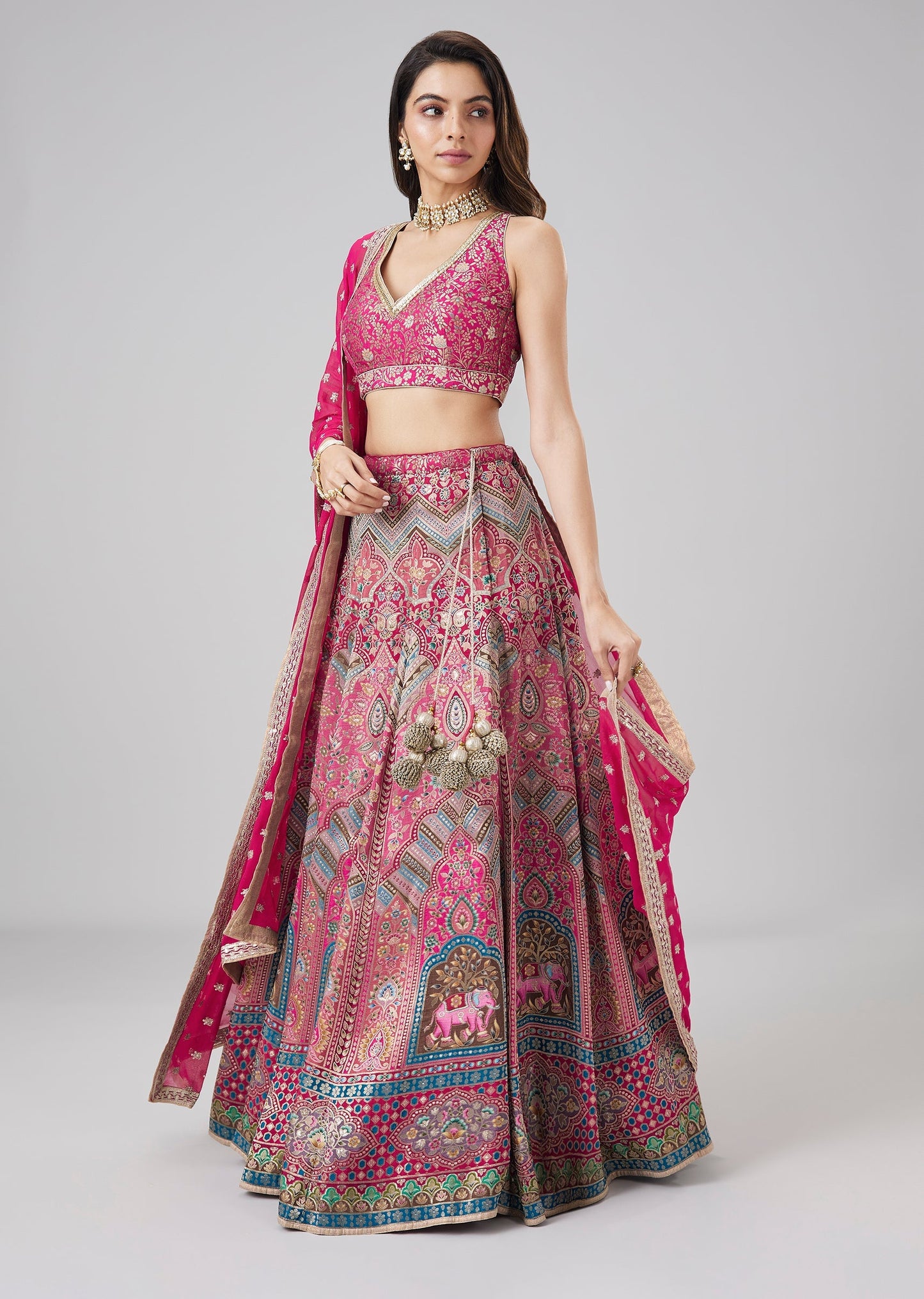 Pink Brocade Traditional Lehenga Set With Dupatta