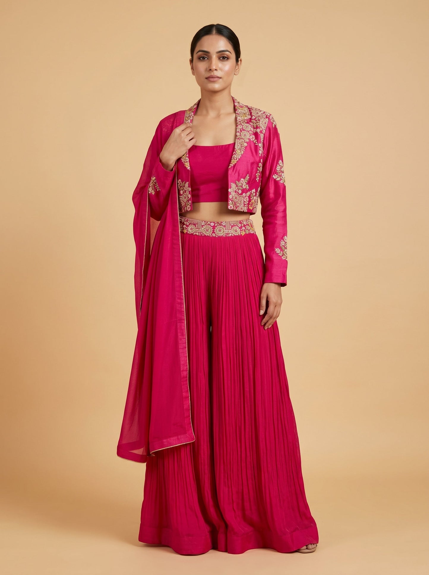 Pink Charm Palazzo Crop Top Set
