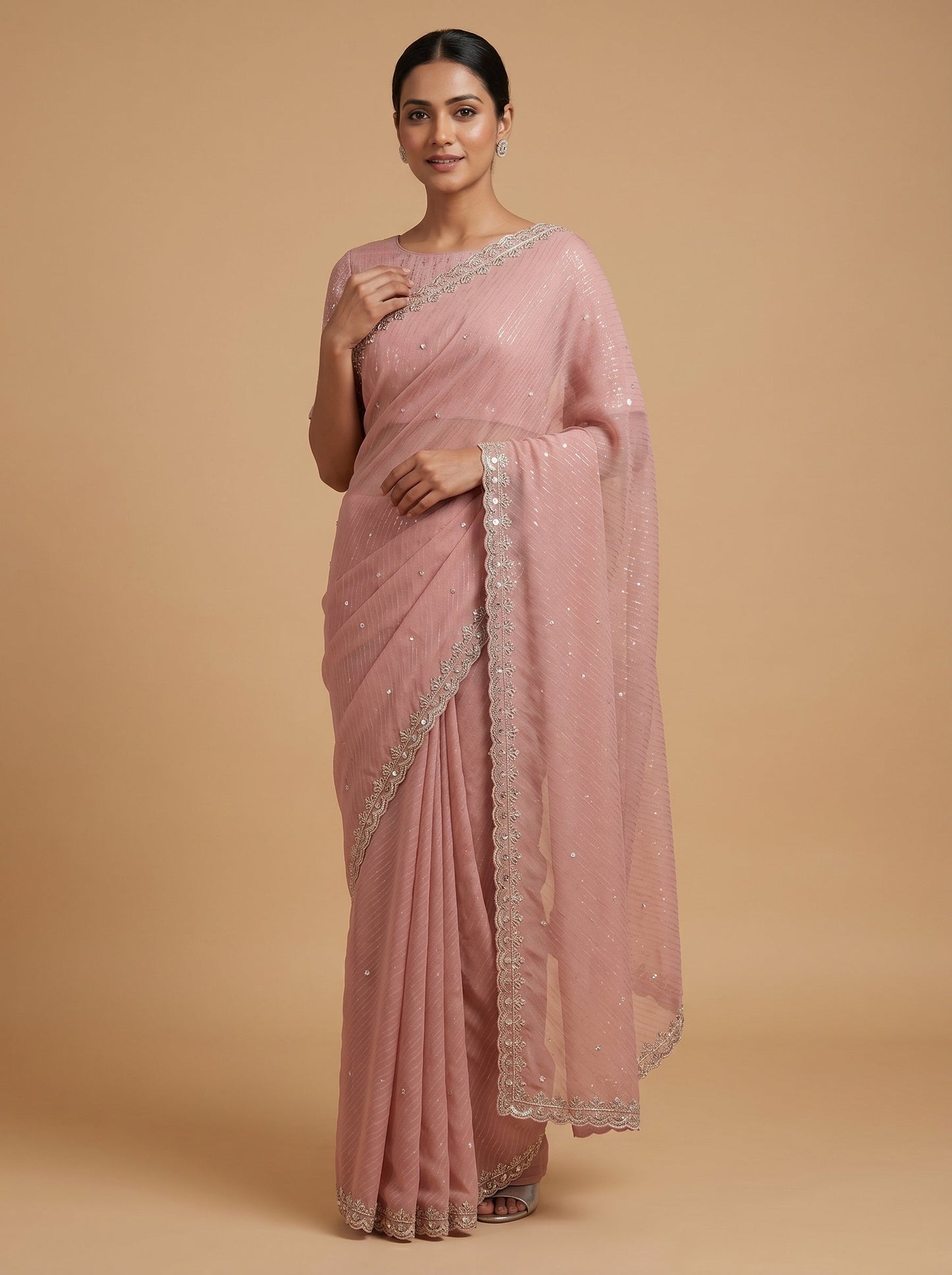 Pink Chic Detailing Embroidered Saree