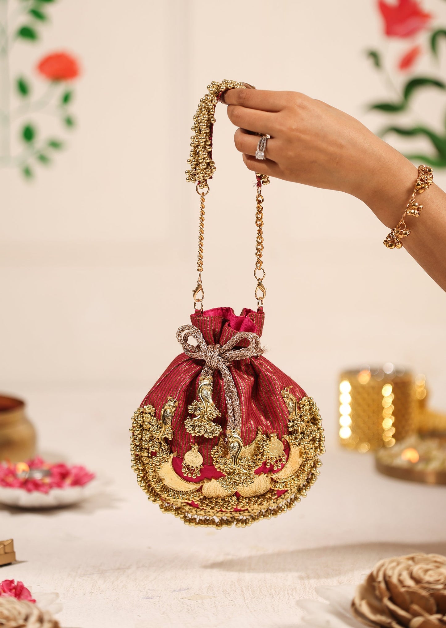 Pink Cotton Potli Bag