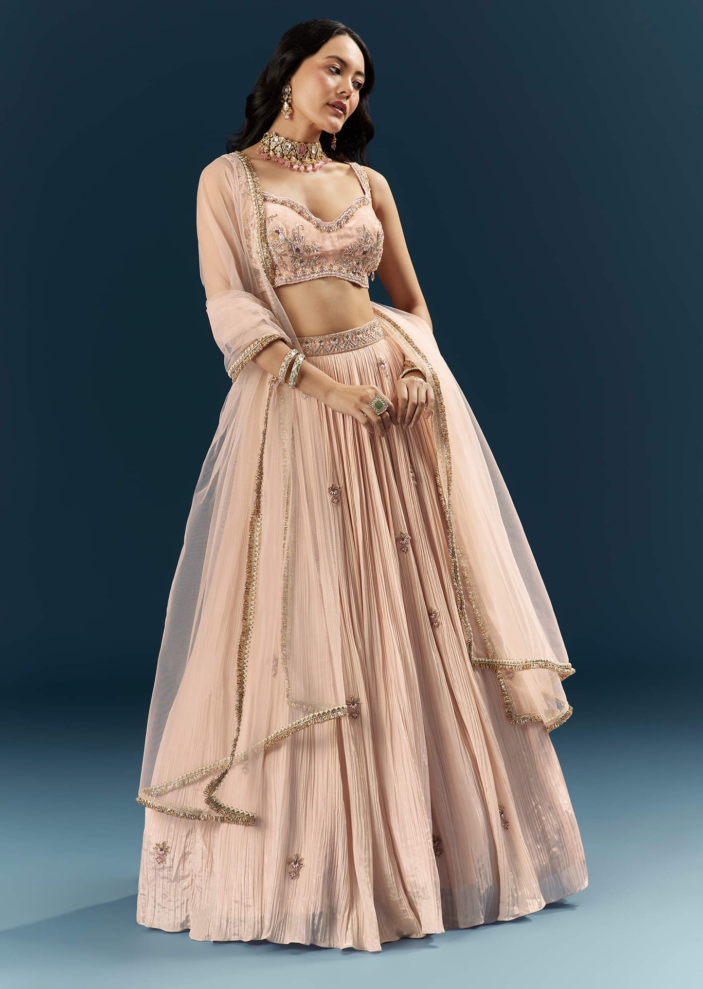 Pink Crepe Bridesmaid Lehenga With Heavy Embroidery
