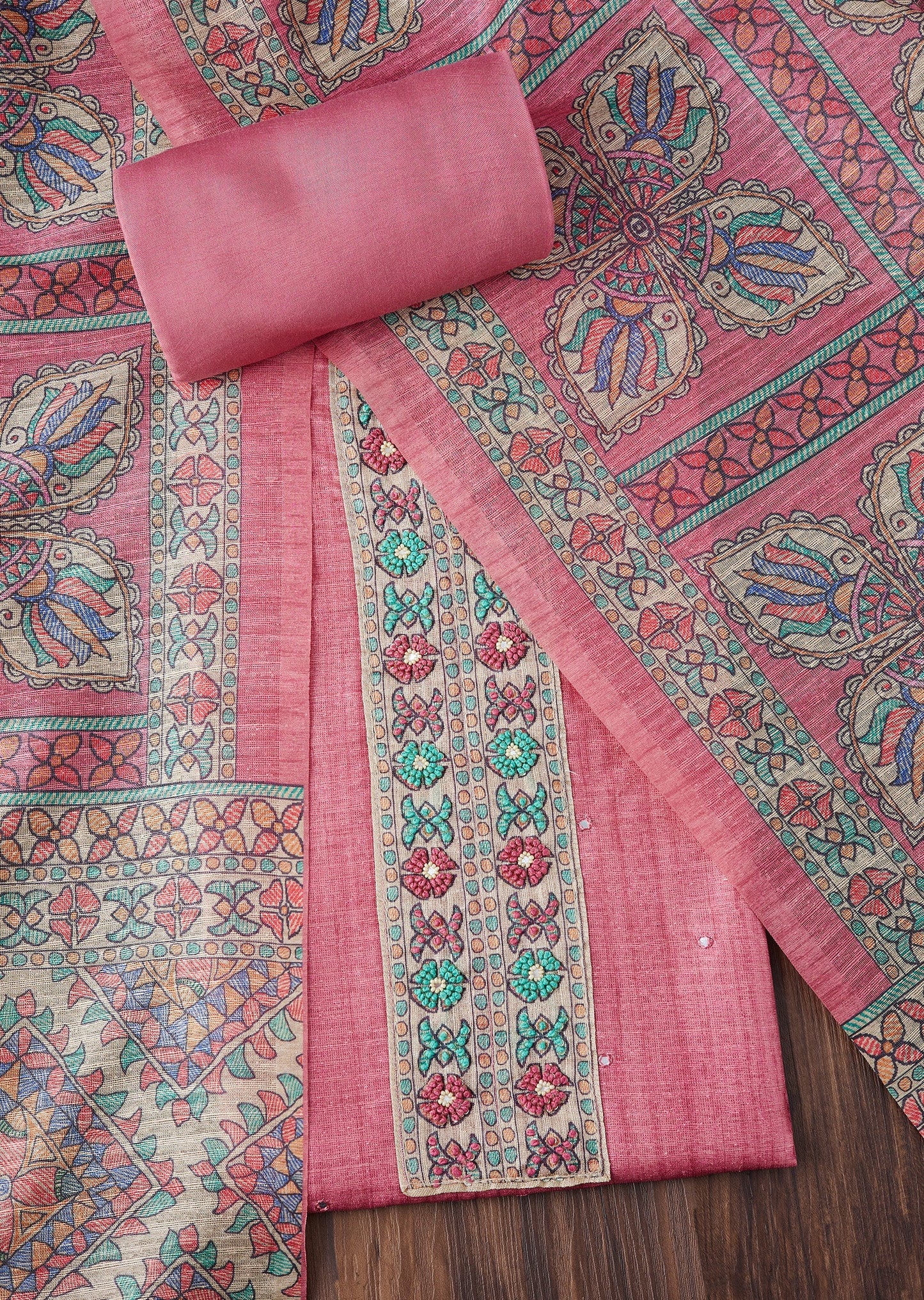 Pink Crepe Printed With Embroidered Unstitched Suit