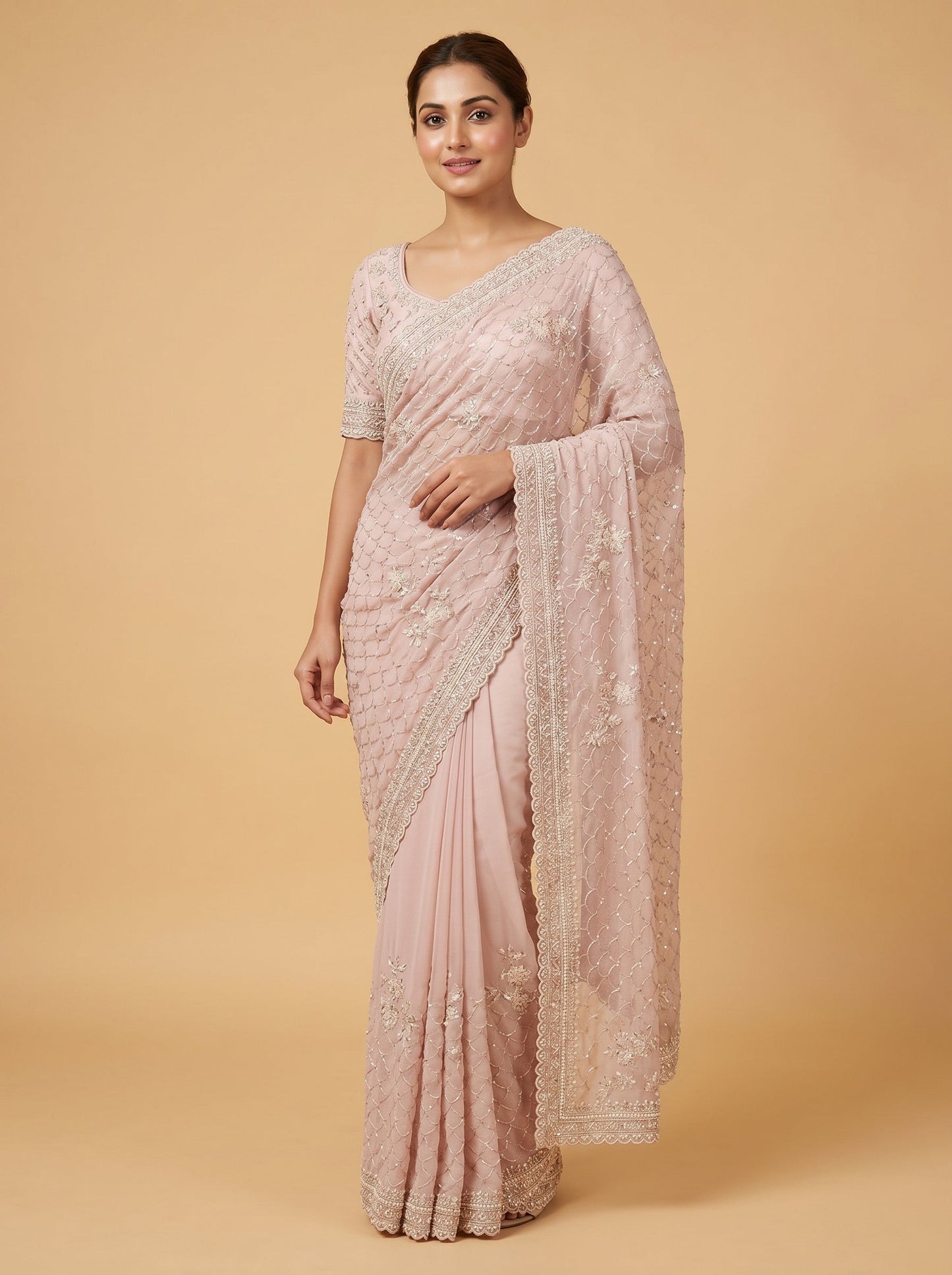 Pink Delicate Detail Embroidered Saree