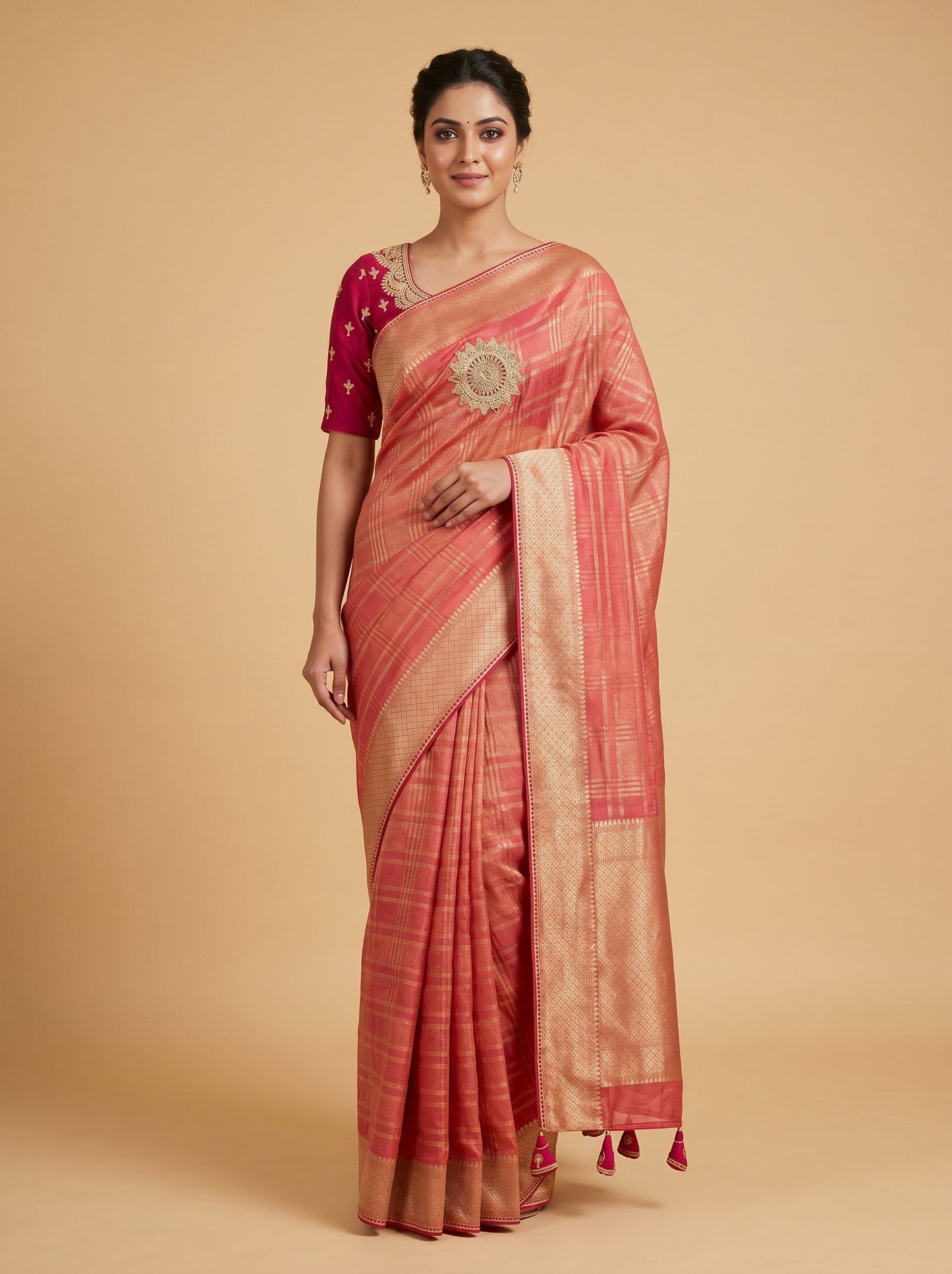 Pink Delicate Threadwork Embroidered Saree