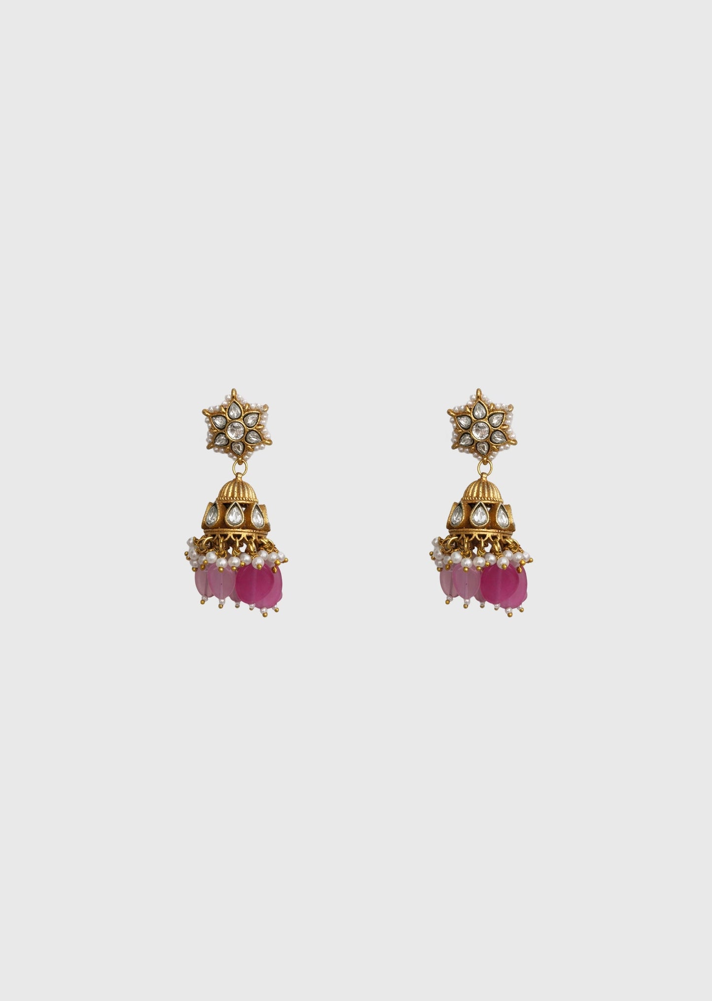 Pink Drop Kundan Jhumki Earrings