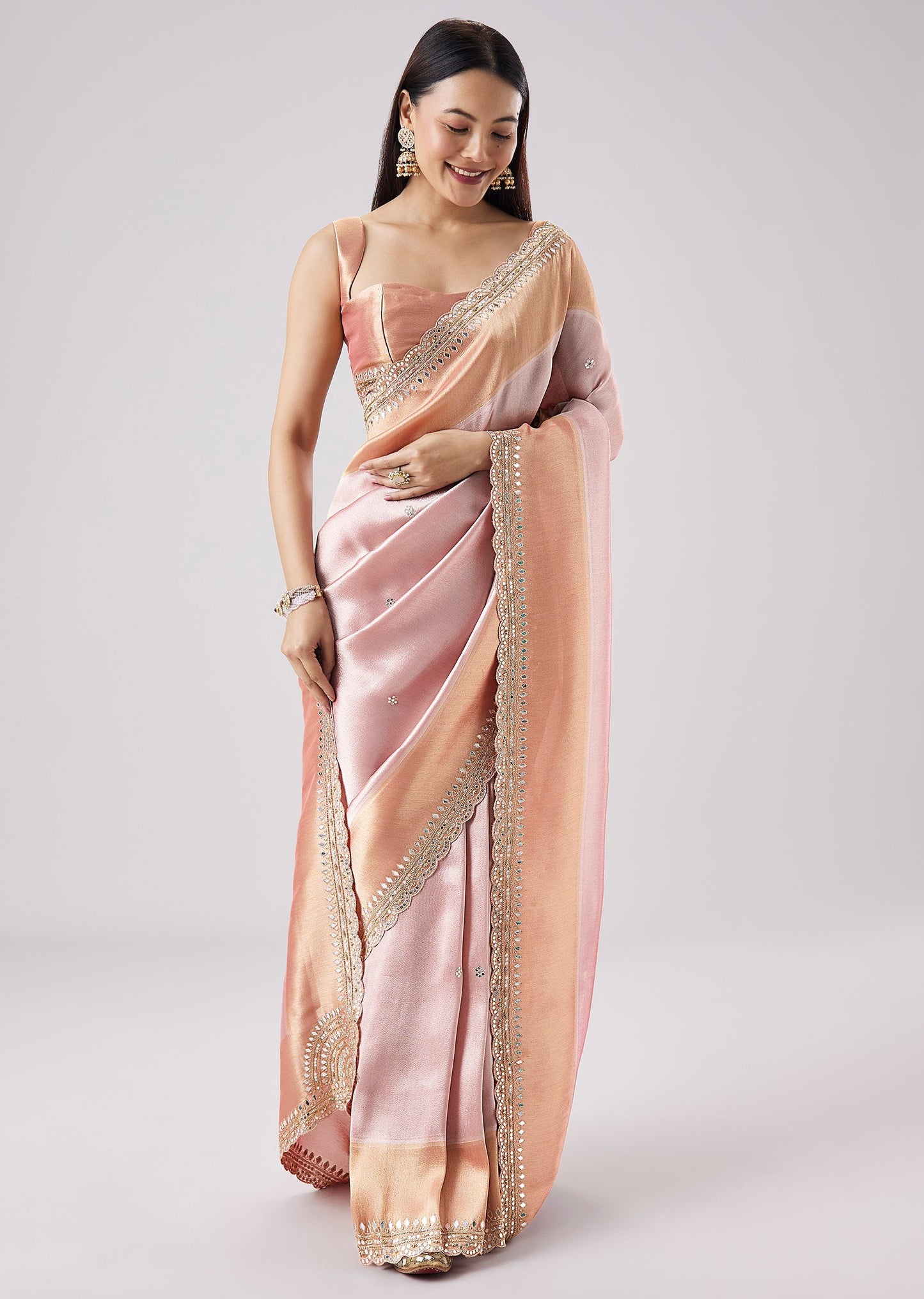 Pink Embroidered Contrast Border Saree With Unstitched Blouse