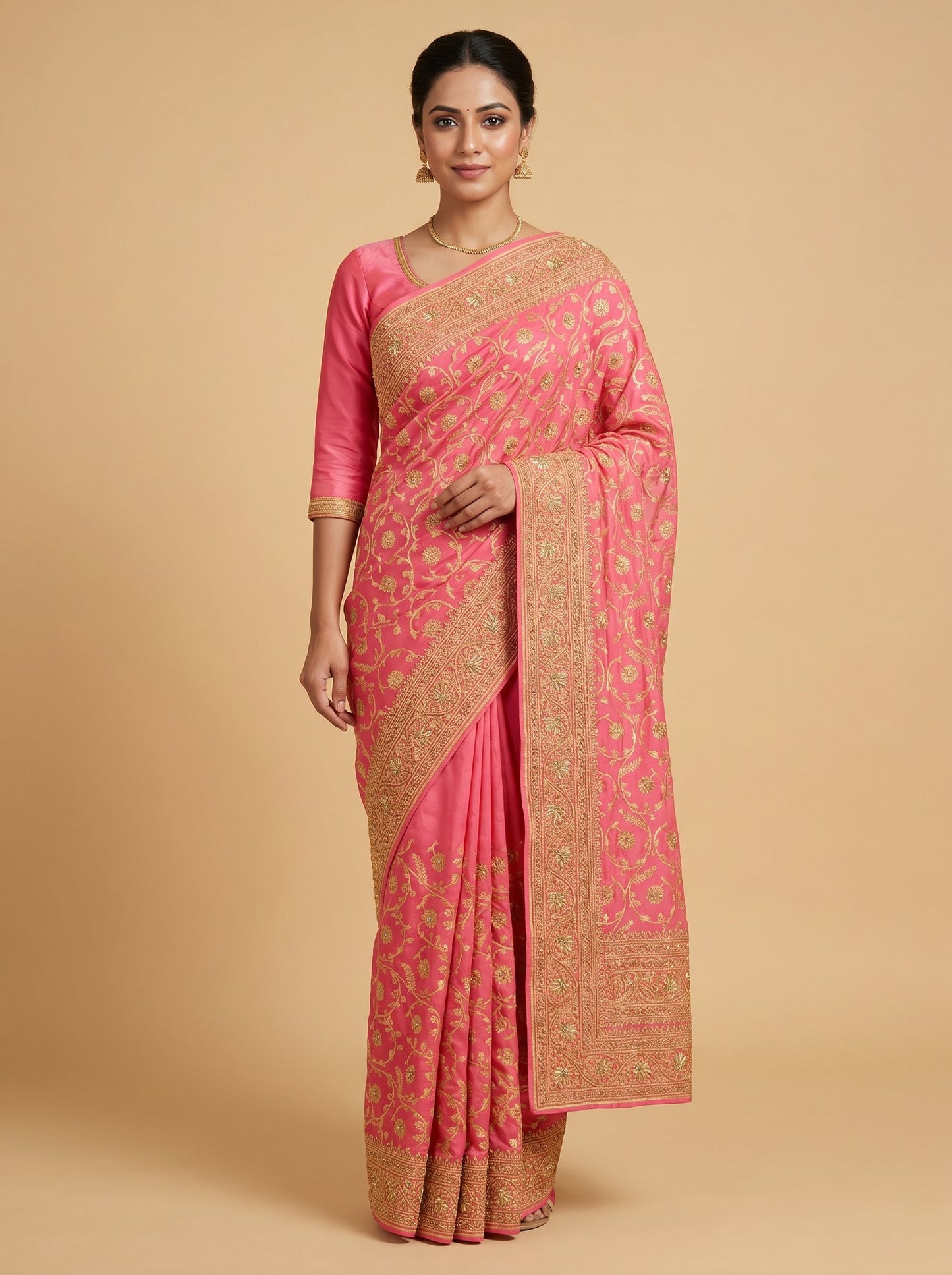 Pink Embroidered Saree