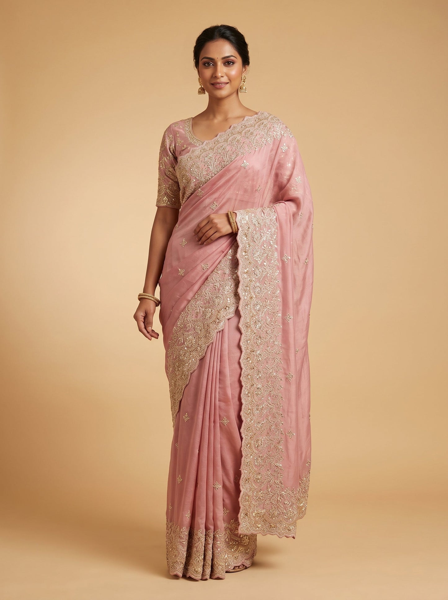 Pink Embroidered Saree with Fine Work Details