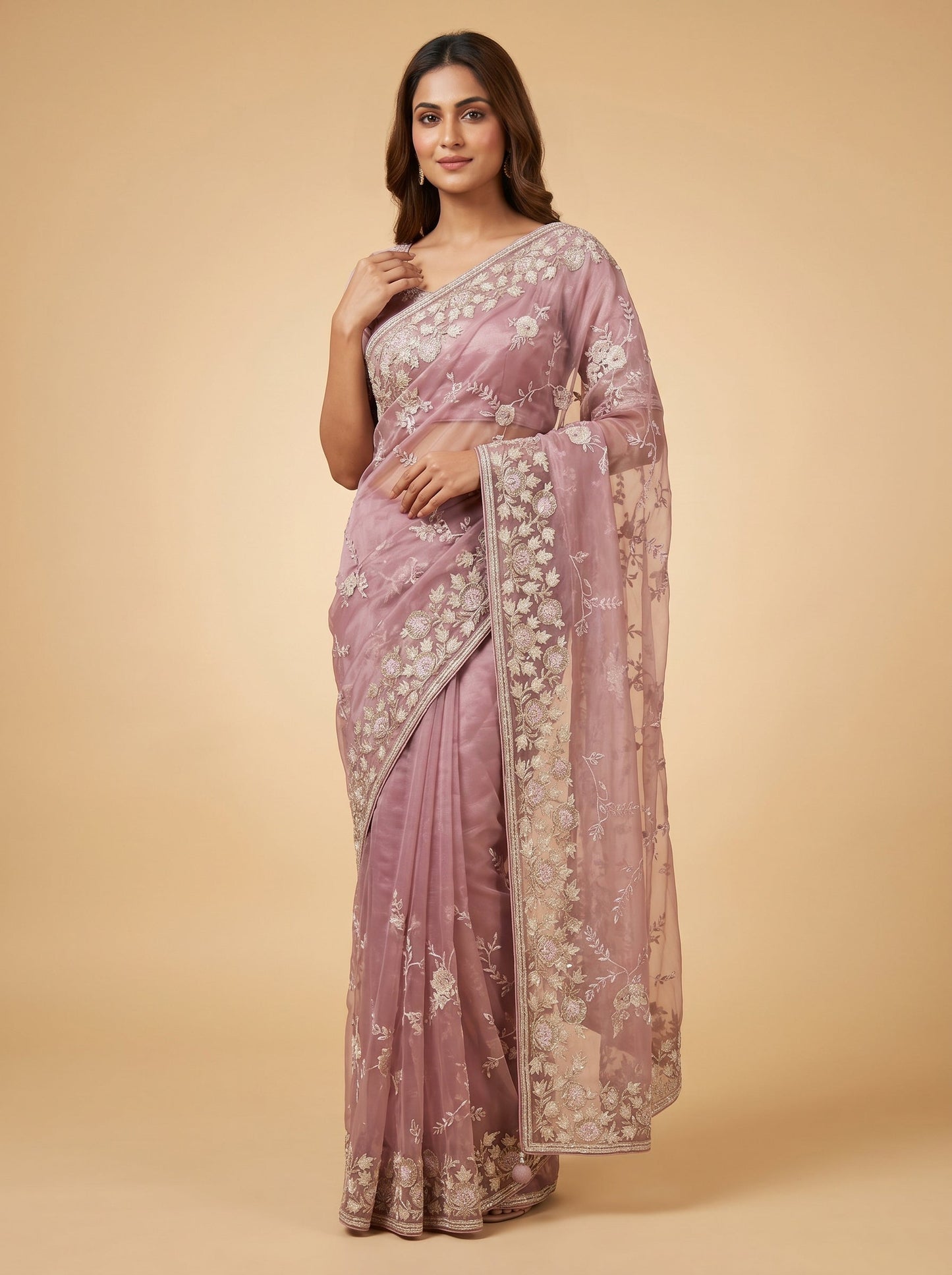 Pink Feminine Embroidered Saree