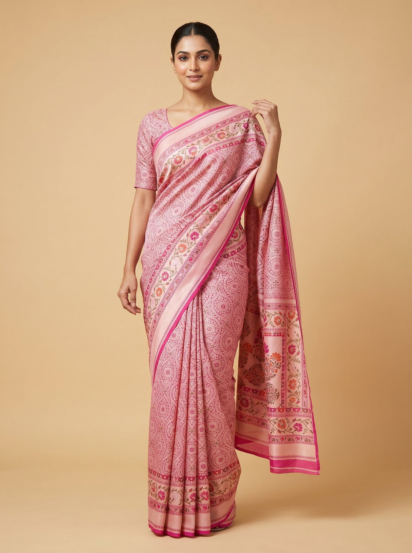 Pink Gentle Bloom Handloom Saree