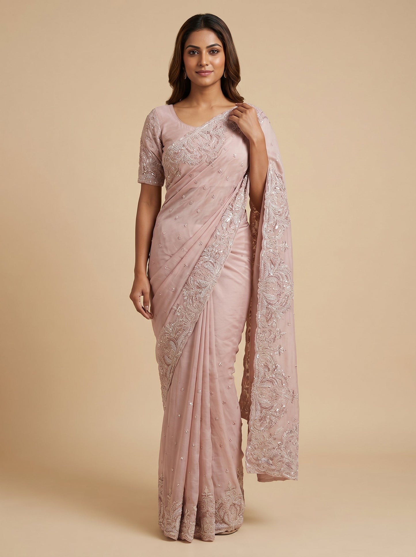 Pink Gentle Detail Embroidered Saree