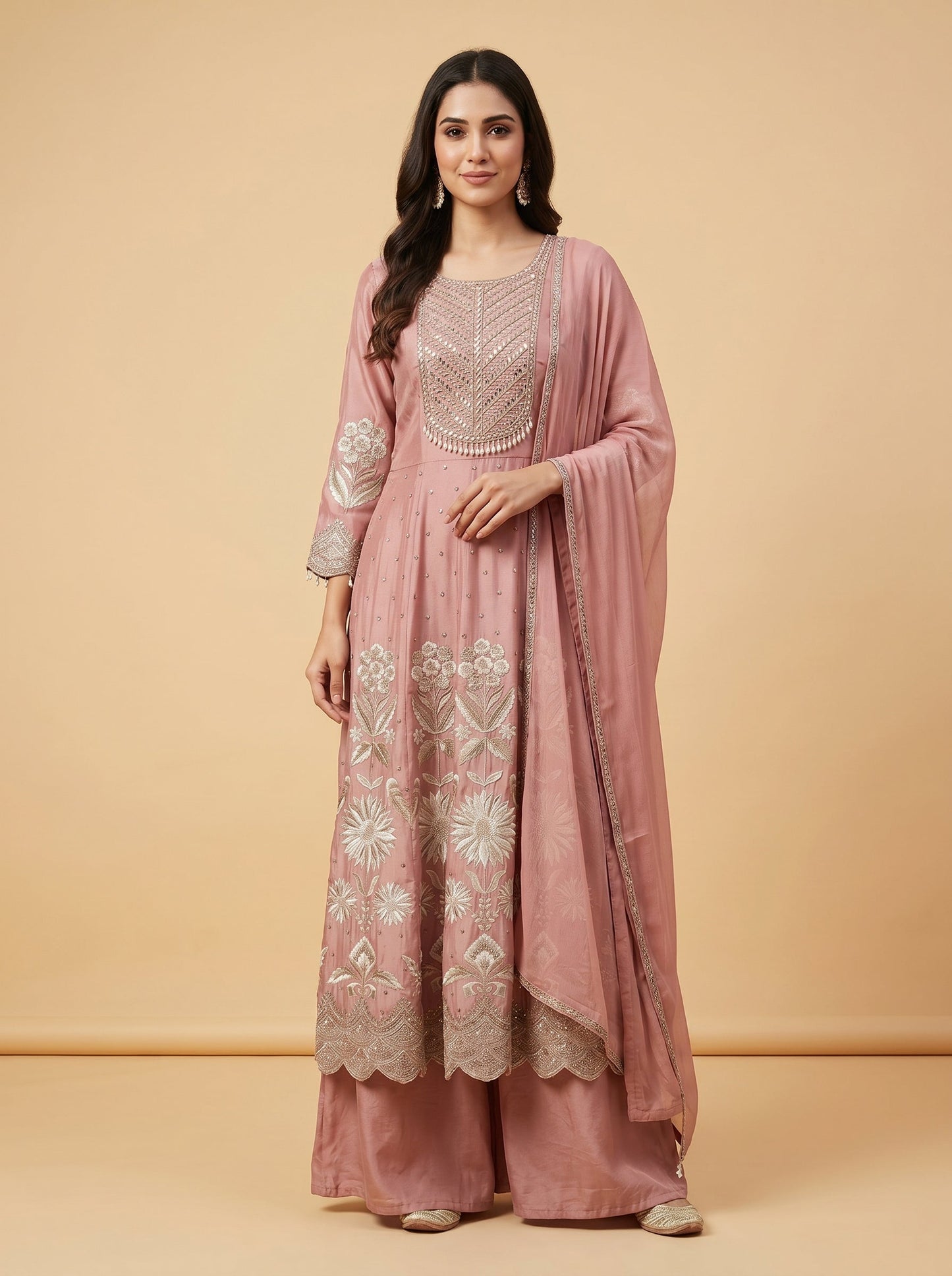 Pink Georgette Floral Anarkali Suit