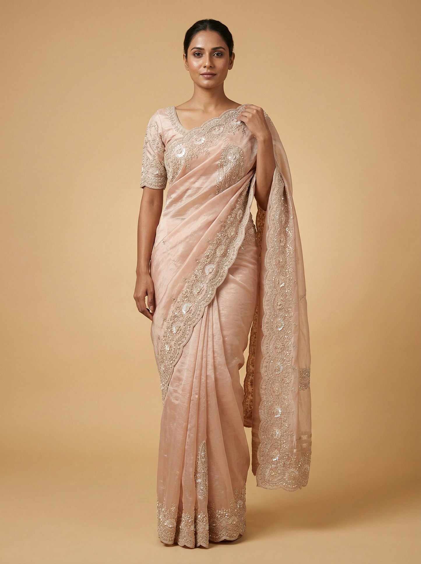 Pink Glimmering Embroidered Saree