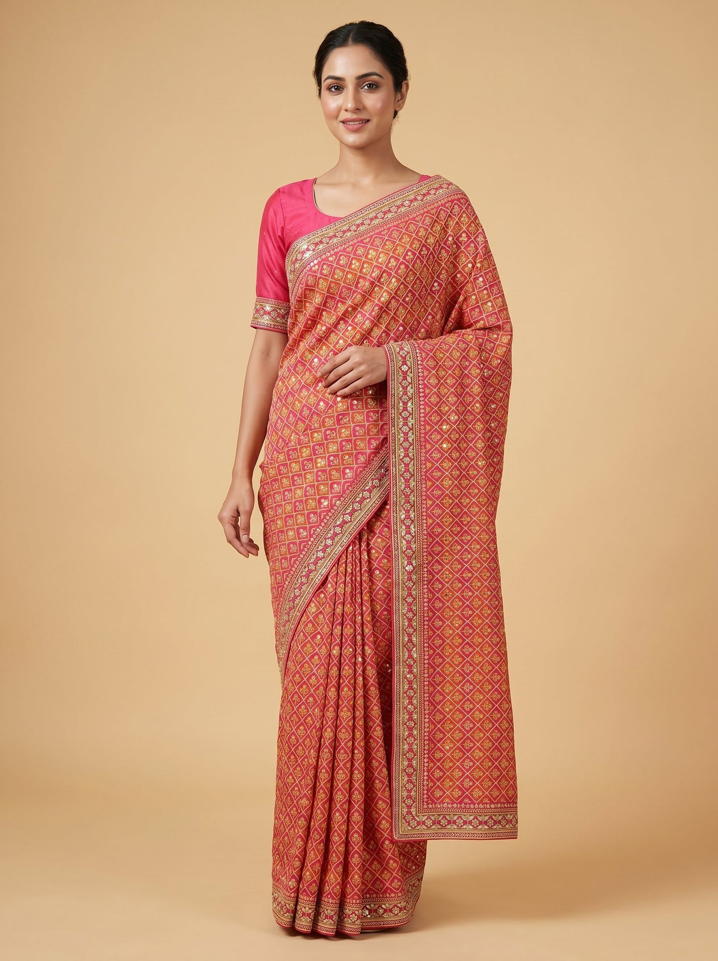 Pink Glittering Pattern Saree