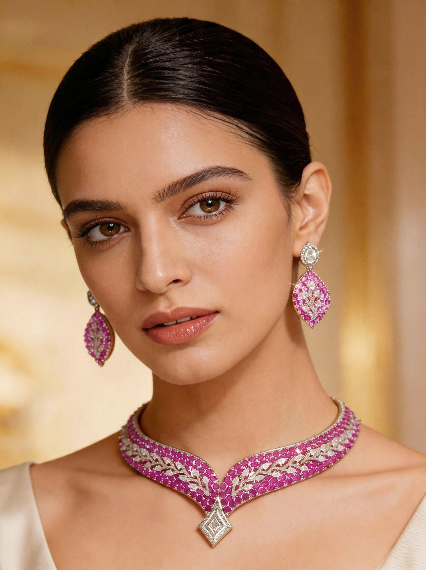 Pink Gold Statement Choker Necklace Set