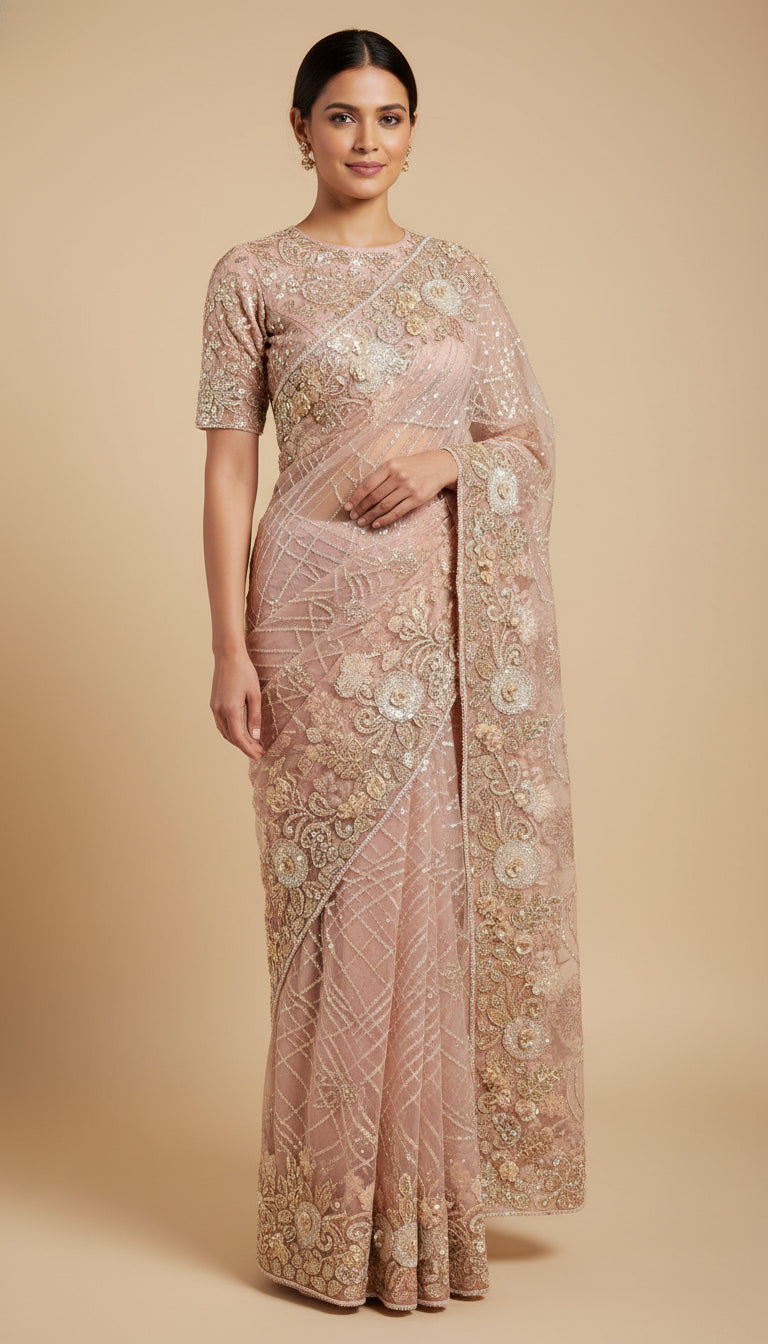 Pink Refined Embroidered Saree