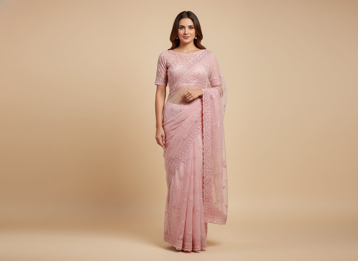Pink Poised Embroidered Saree