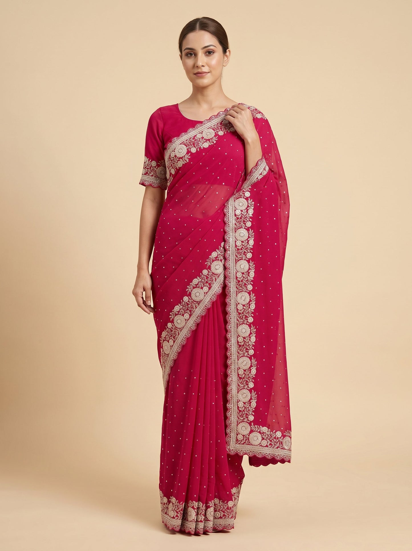 Pink Graceful Finish Embroidered Saree