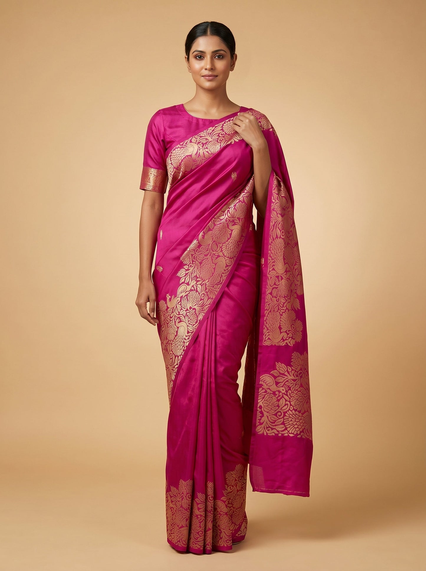 Pink Graceful Fold Handloom Saree