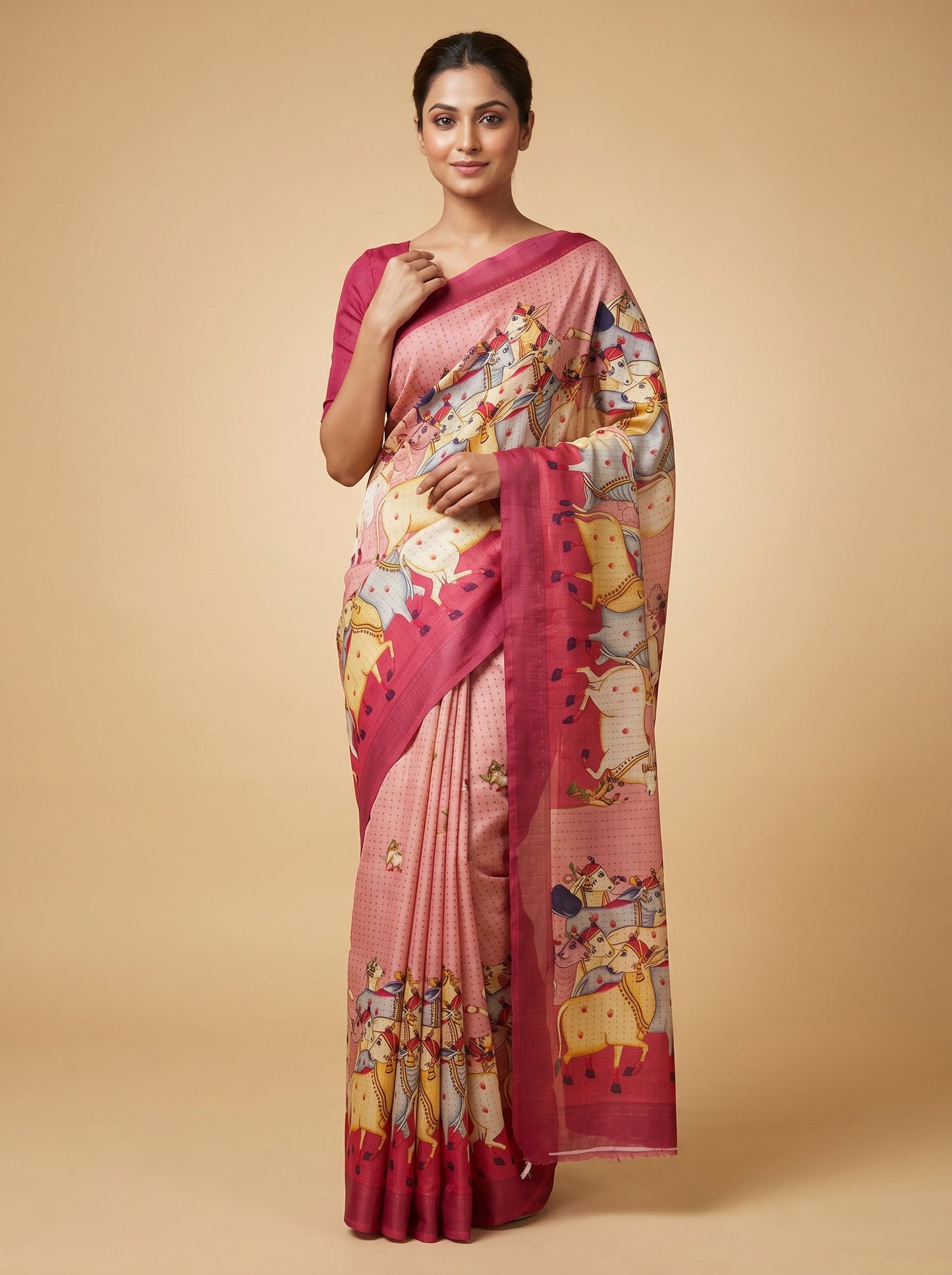 Pink Handloom Saree with Poised Fold