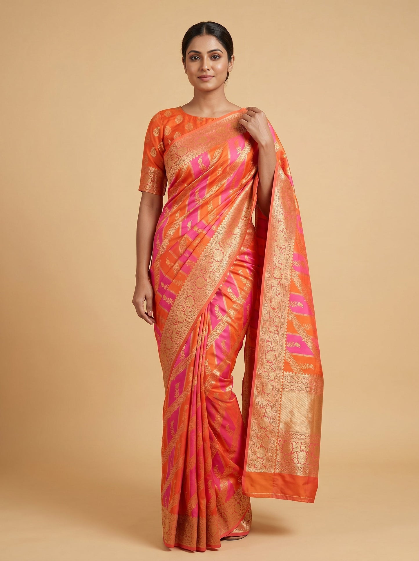 Pink handloom saree with subtle motifs