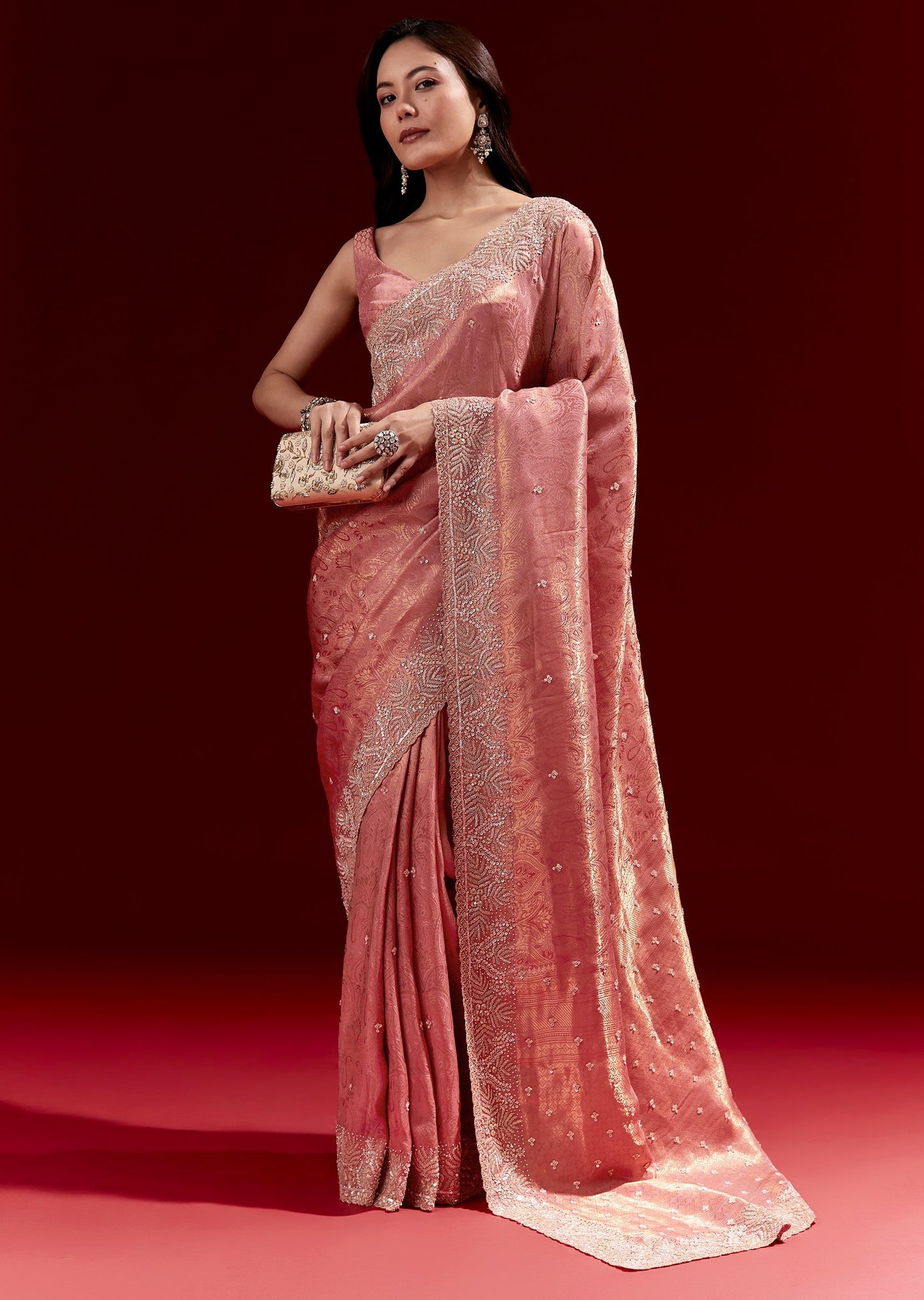 Pink Jacquard Soft Silk Saree With Heavy Embroidered Border And Butti