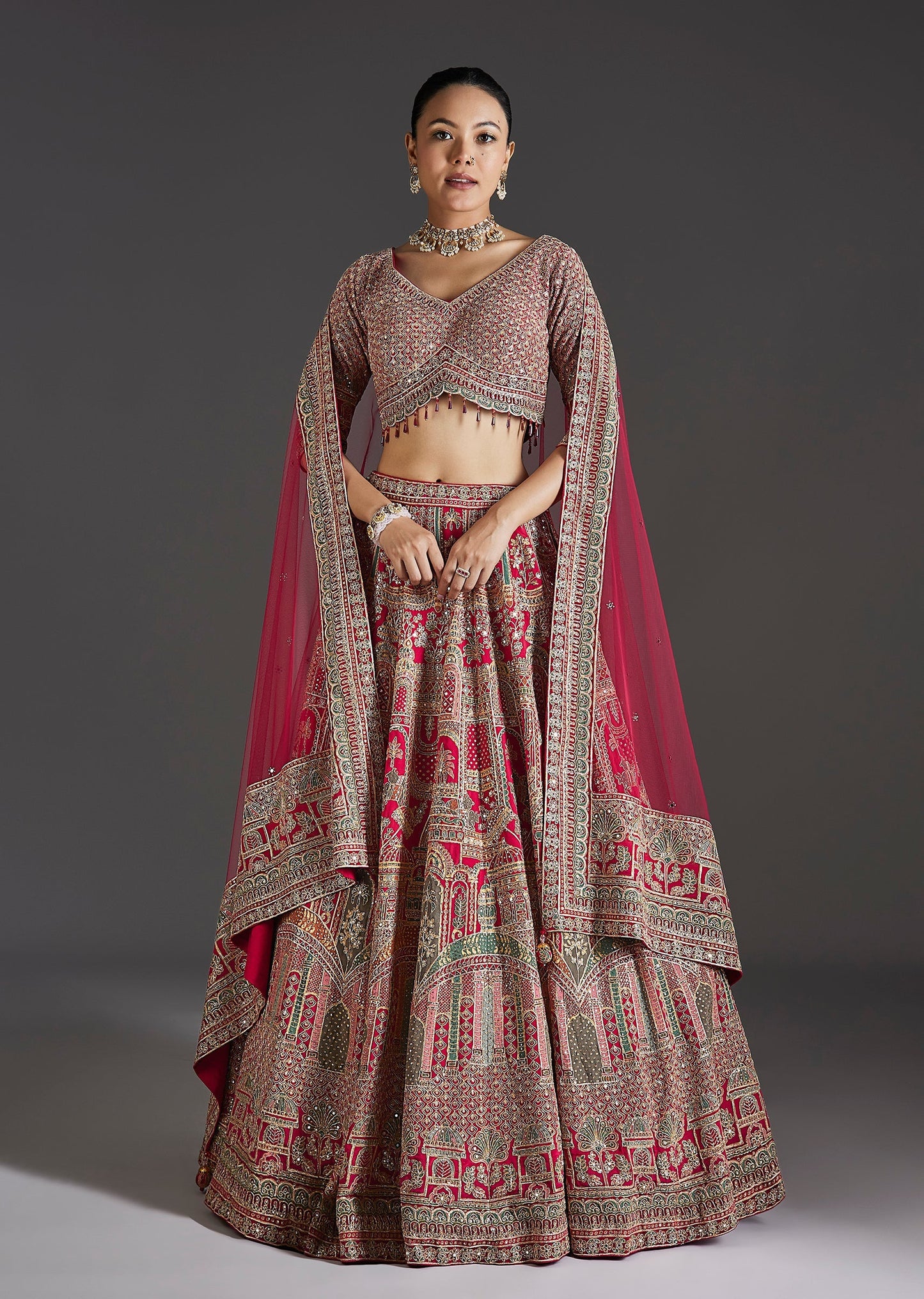 Pink Lehenga With Sequins And Zari Glow