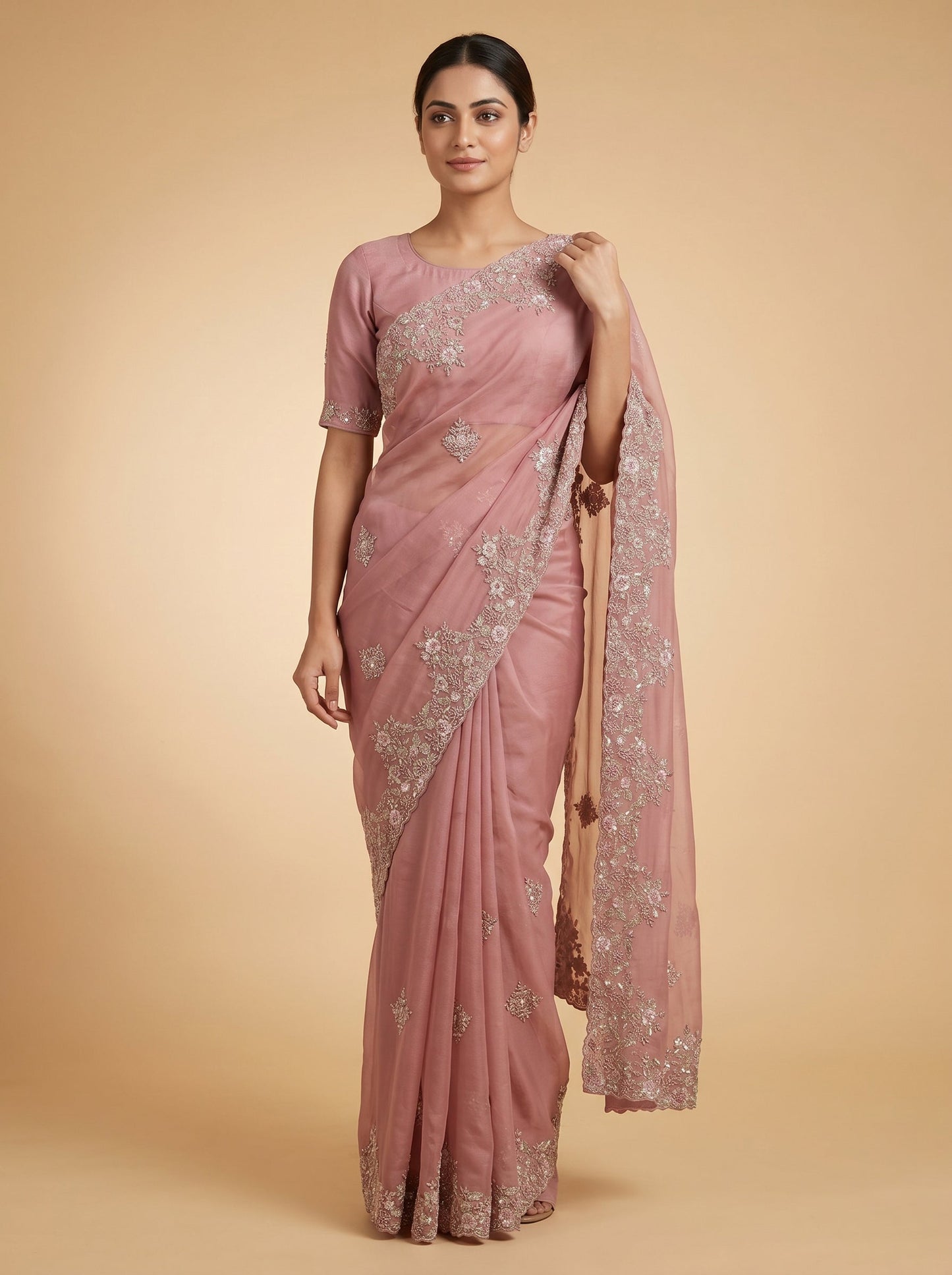 Pink Petal Embroidered Saree