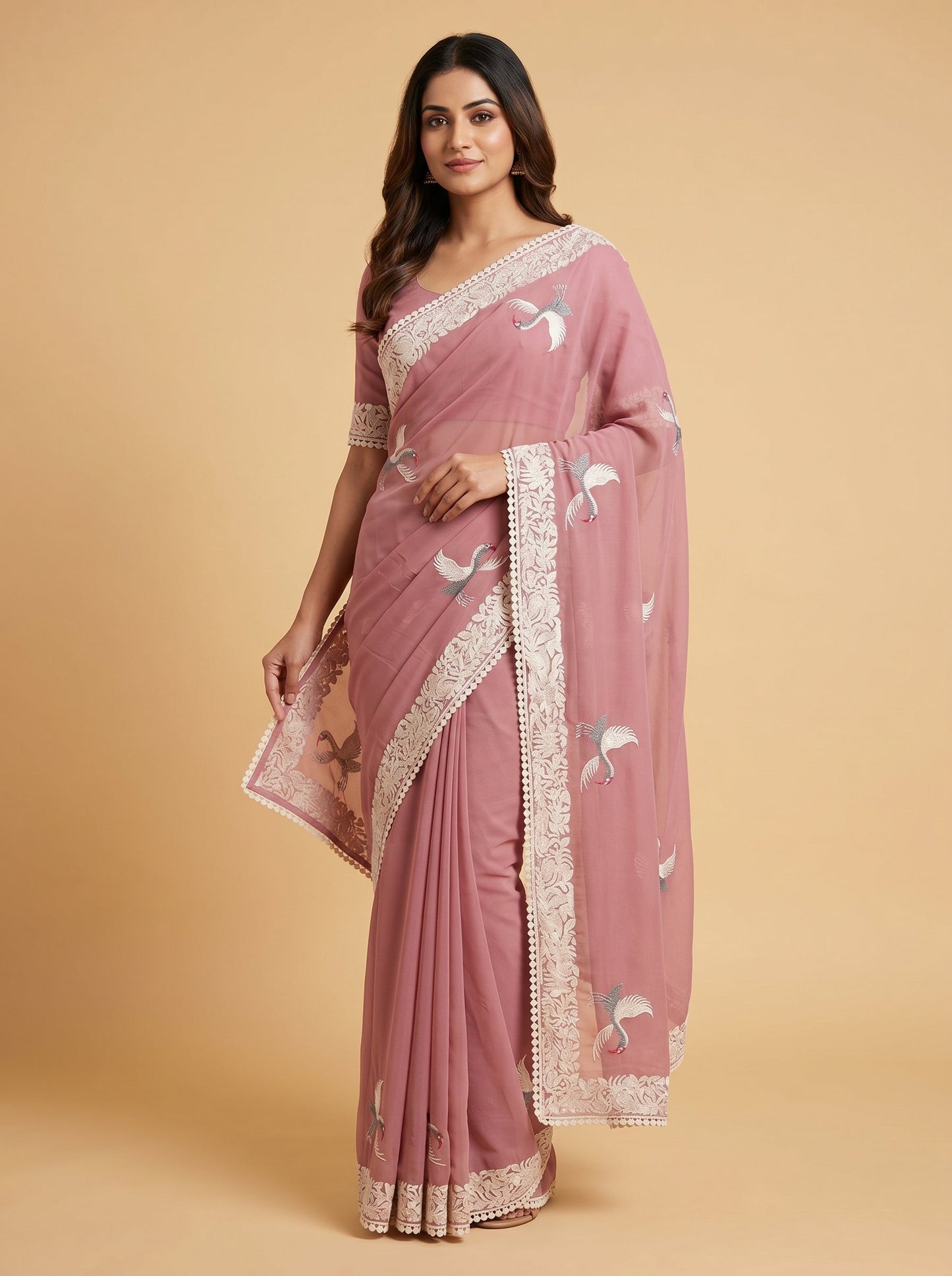 Pink Petal Glow Embroidered Saree