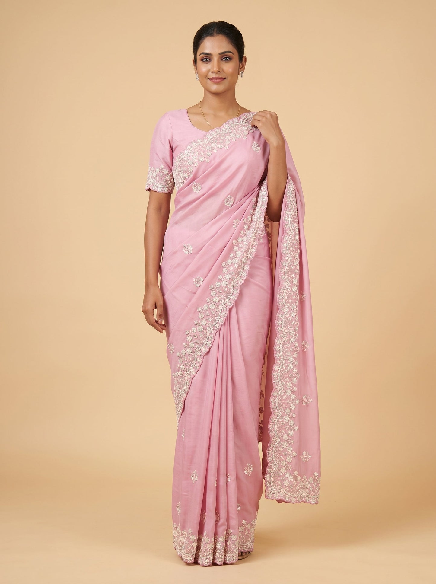 Pink Petal Radiance Embroidered Saree