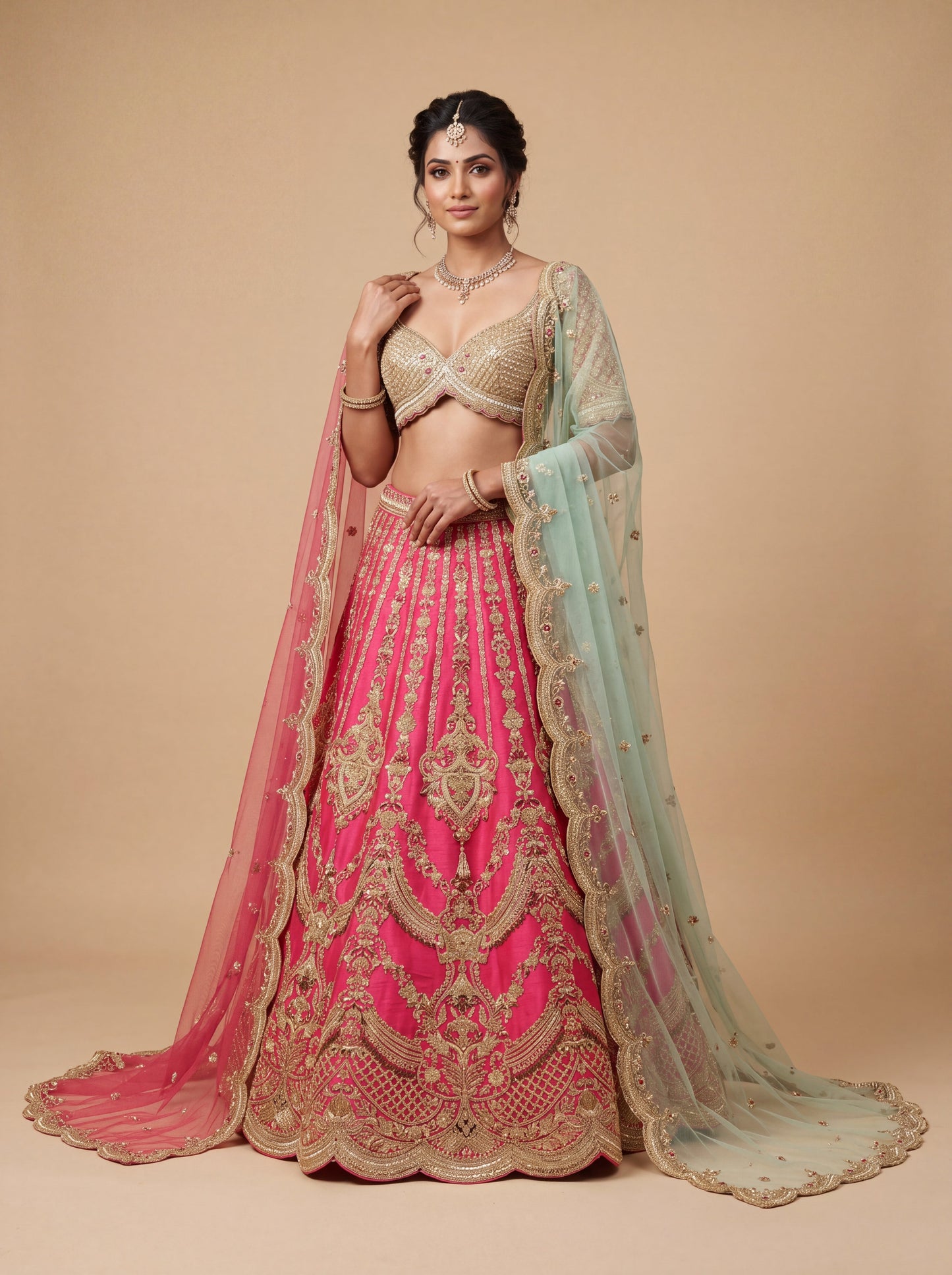 Pink Pheras Bridal Lehenga With Delicate Embroidery