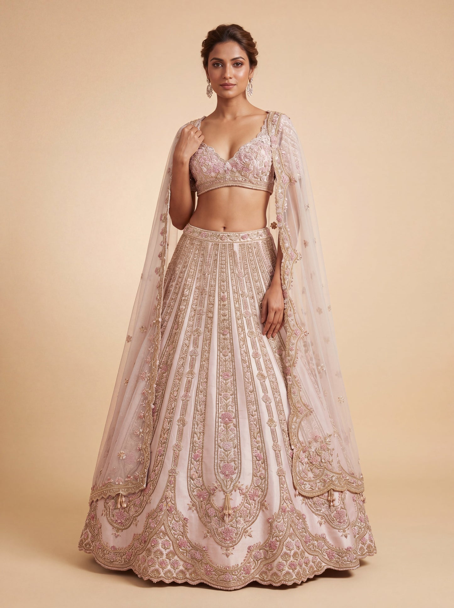 Pink Pheras Bridal Lehenga With Heavy Embellishment Voluminous Skirt