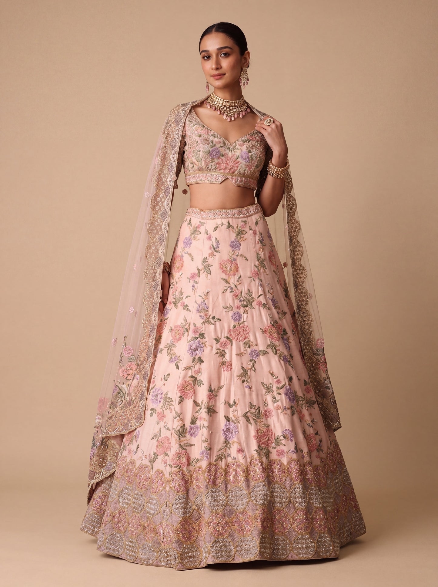 Pink Pheras Bridal Lehenga With Soft Embellishment Flare