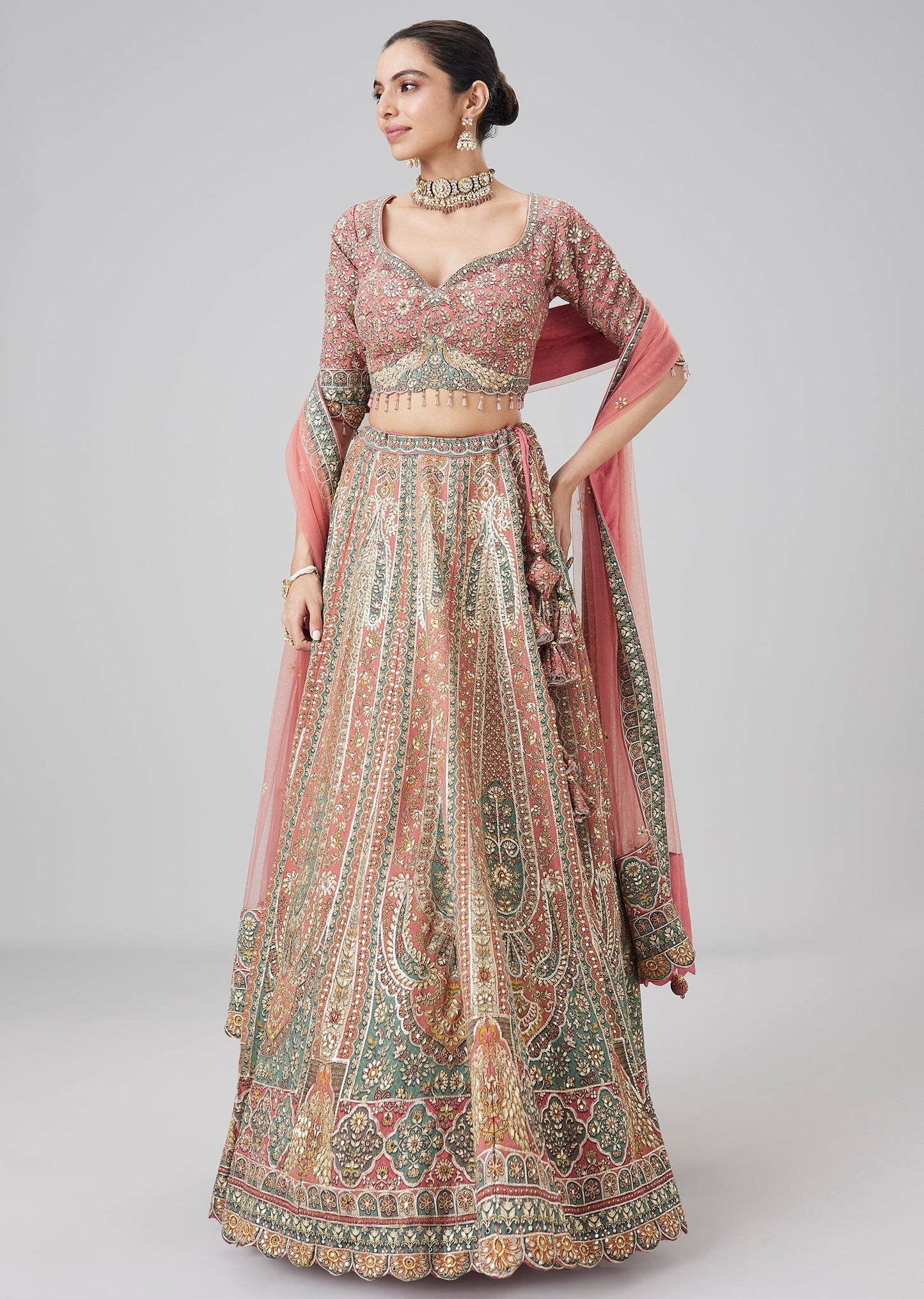 Pink Printed Embellished Lehenga Set With Dupatta