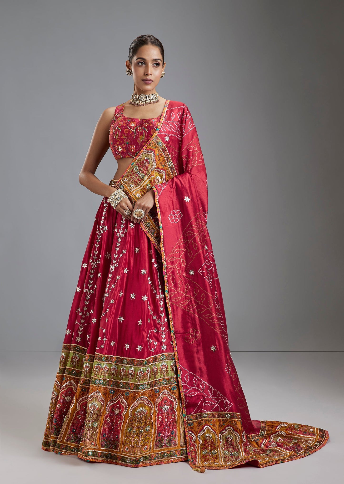 Pink Russian Silk Floral Lehenga With Gotta And Sequin Work