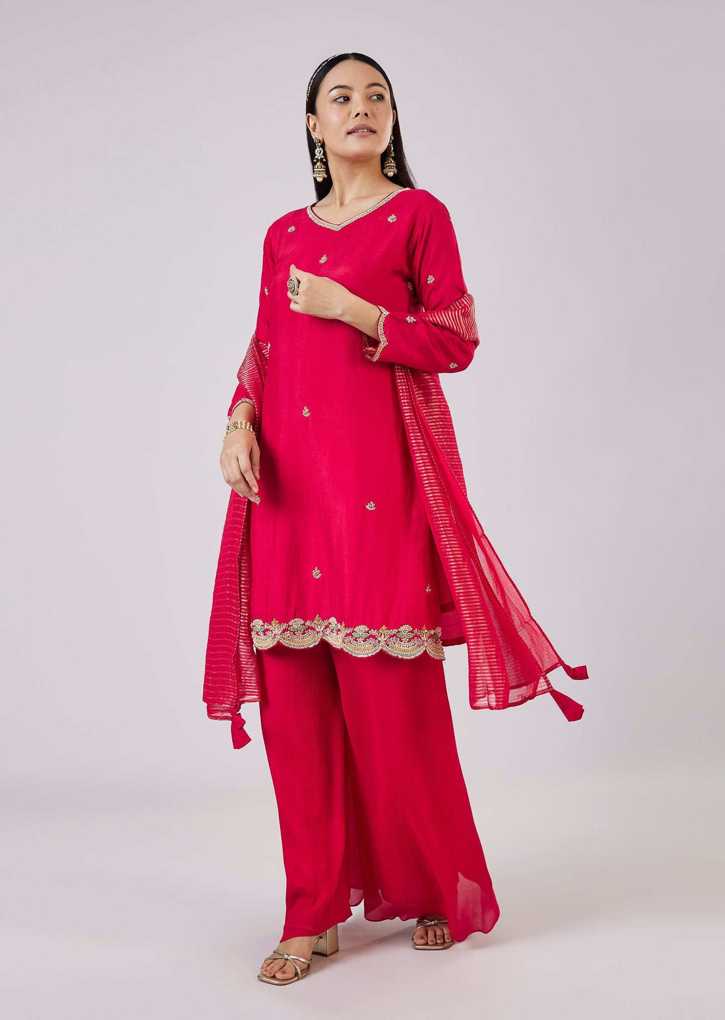 Pink Silk Palazzo Set With Zari And Sequins Work