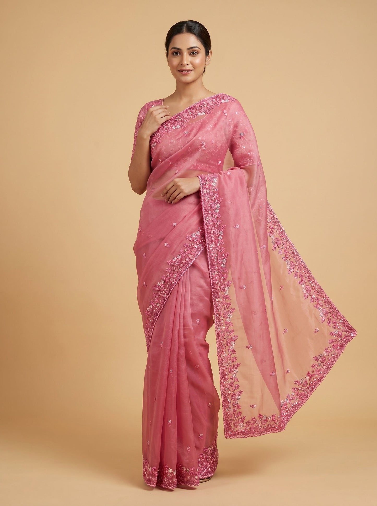 Pink Soft Glam Embroidered Saree