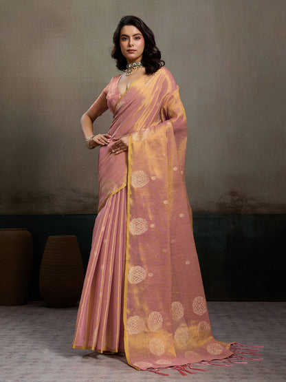 Anaita Pink Tissue Silk Woven Saree With Blouse