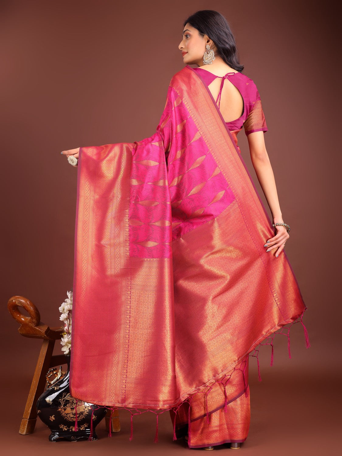 Anaita Pink Banarasi Silk Woven Saree With Blouse