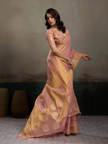 Anaita Pink Tissue Silk Woven Saree With Blouse