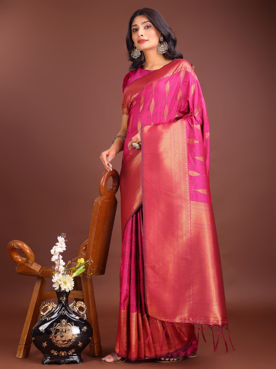 Anaita Pink Banarasi Silk Woven Saree With Blouse