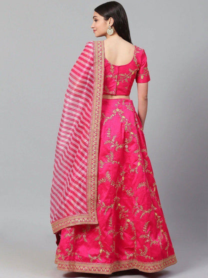 Tulsi Art Pink & Golden Semi-Stitched Myntra Lehenga & Unstitched Blouse With Dupatta
