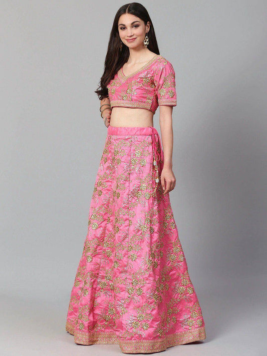 Tulsi Art Pink Semi-Stitched Myntra Lehenga & Unstitched Blouse With Dupatta
