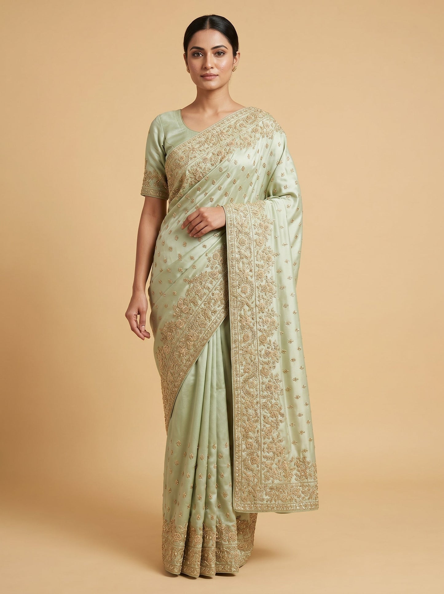 Pista Border Embroidered Saree
