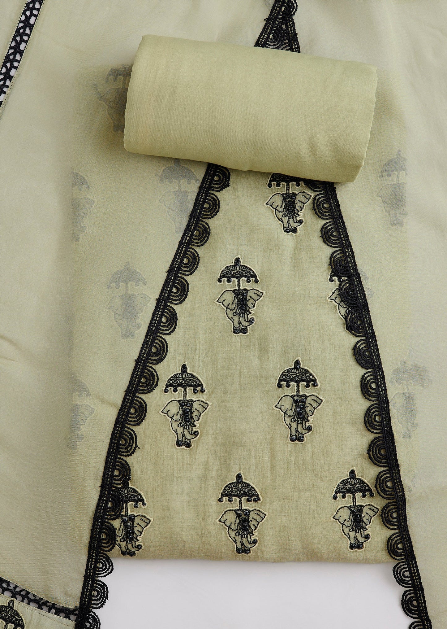 Pista Green Cotton Printed Unstitched Suit Set With Dupatta