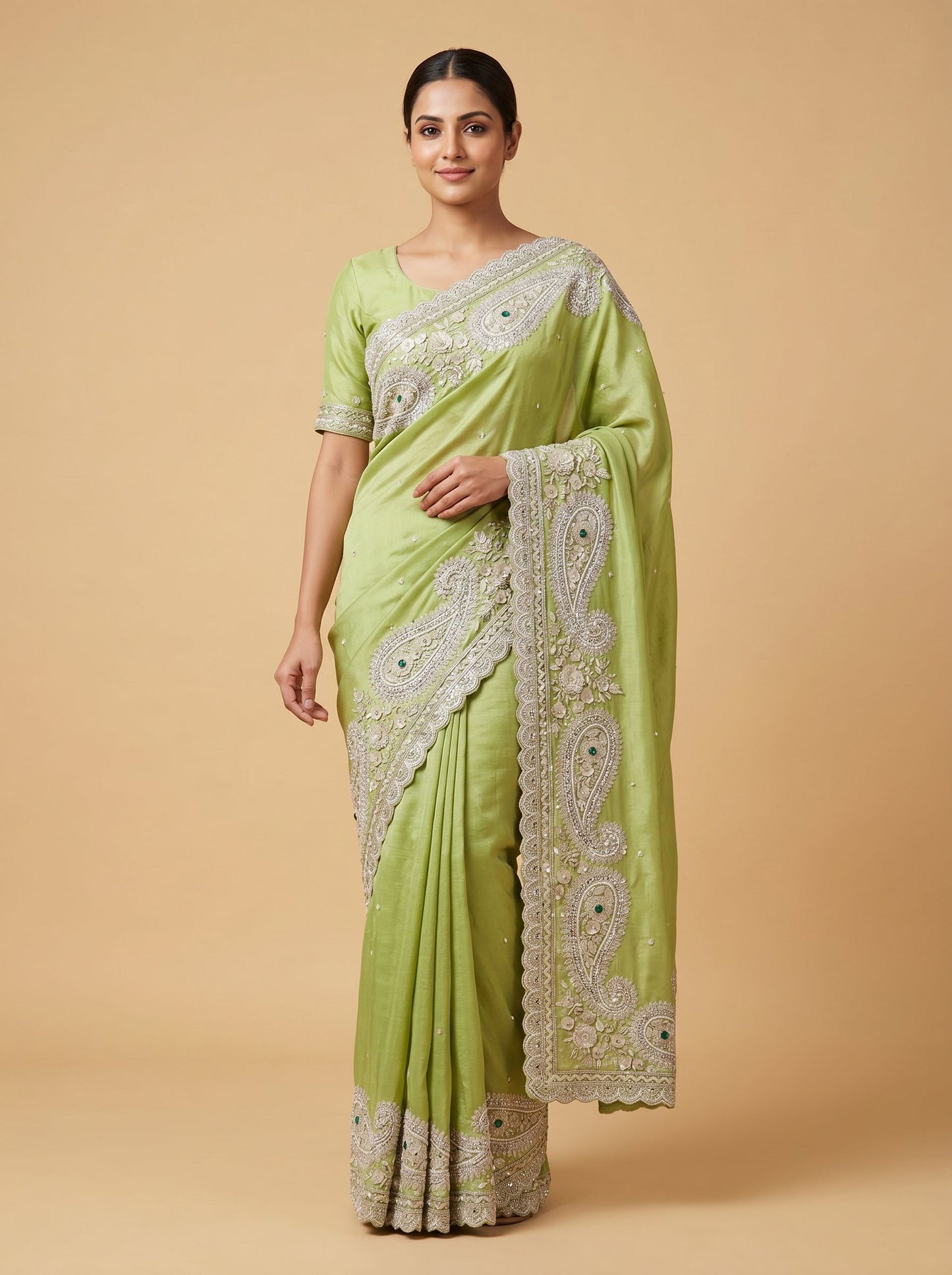 Pista Green Dewy Embroidered Saree