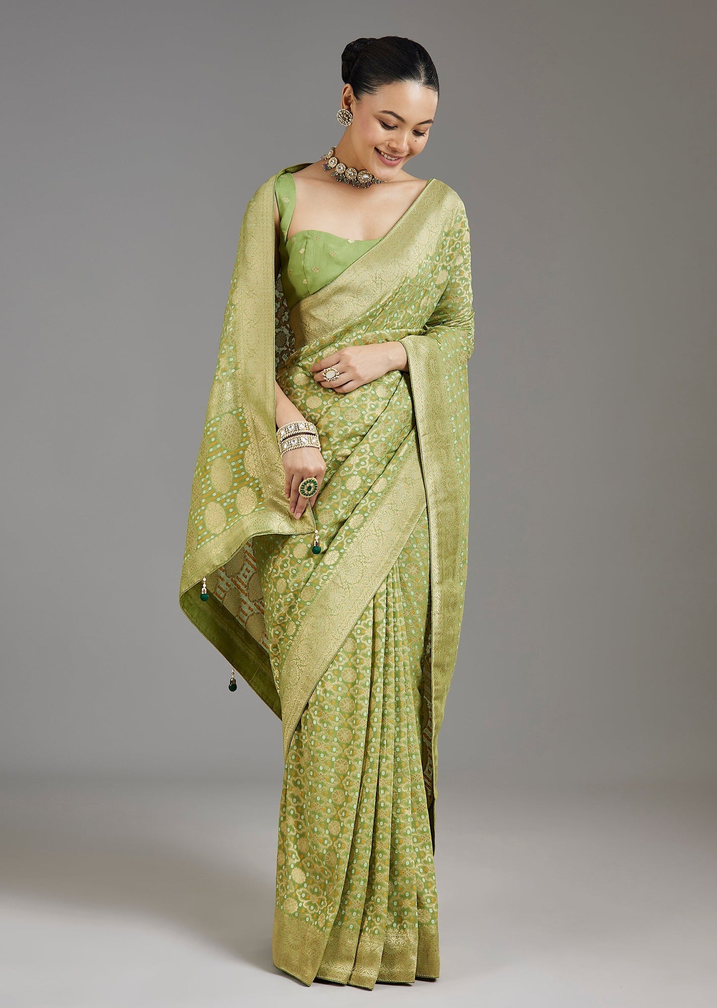 Pista Green Khadhi Georgette Saree