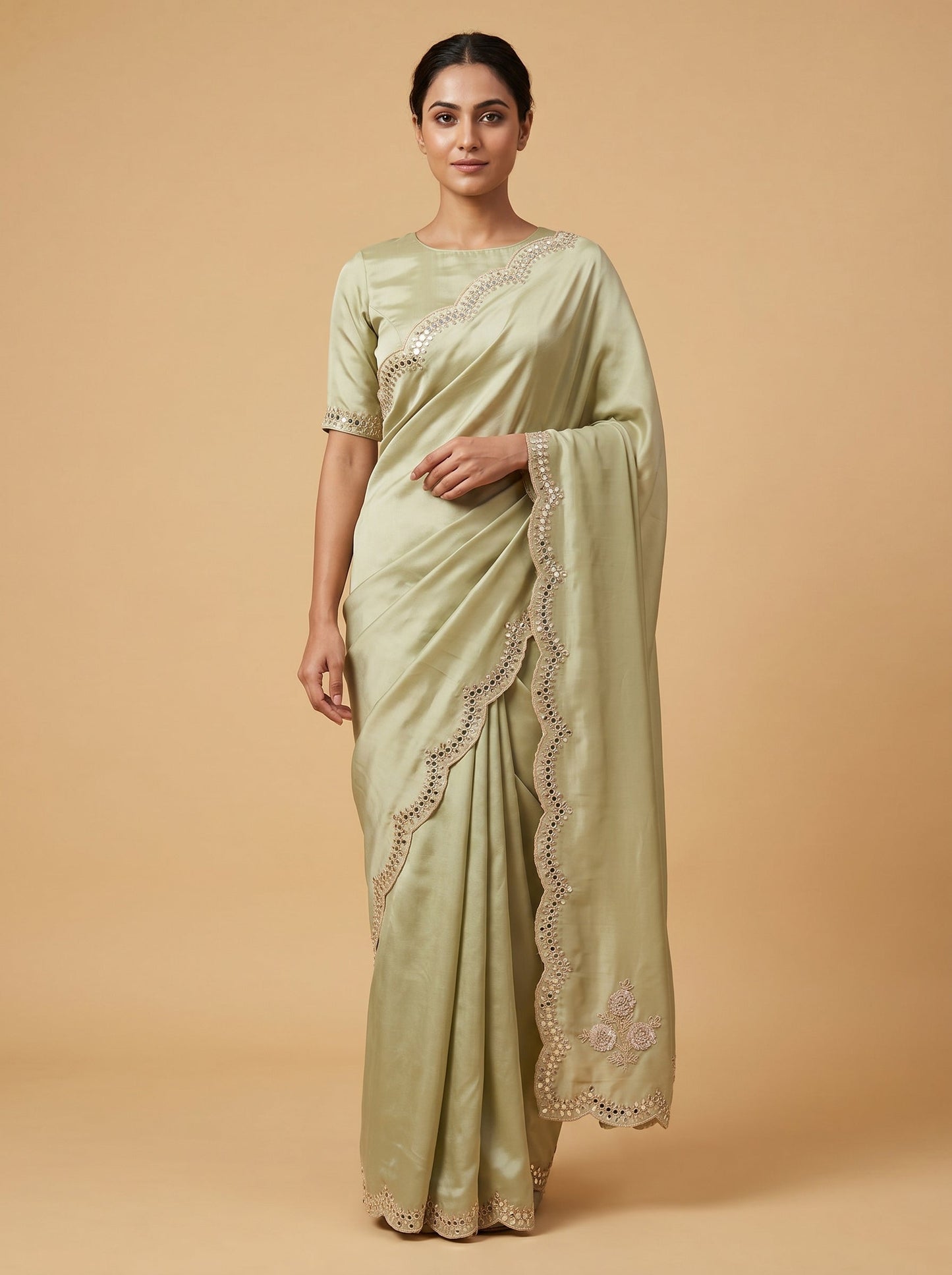 Pista Green Fresh Embroidered Saree