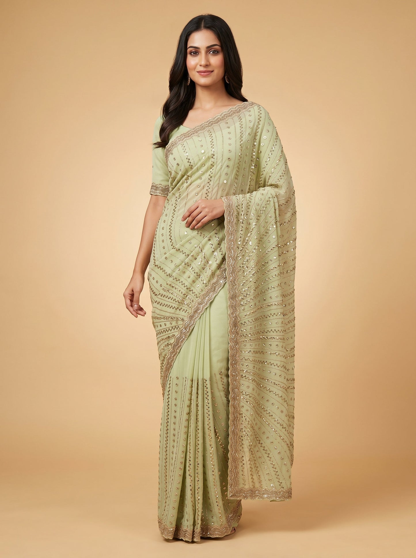 Soft Pista Charm Embroidered Saree